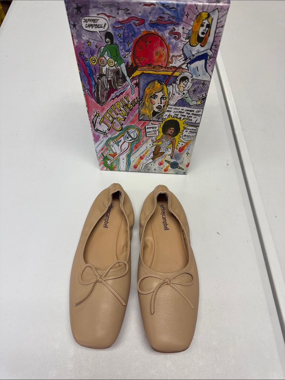 Jeffrey Campbell Nude/Tan Square-Toe Ballet Flats with Bow